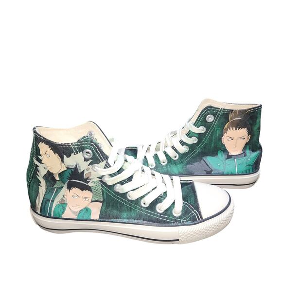 Hand Painted Shikamaru Naruto Green High Top Lace Up Sneakers W9 (8.5) M7 Anime - Picture 1 of 8
